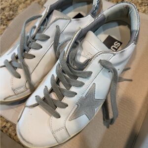 Golden Goose Cream Sneakers with Silver Accents
